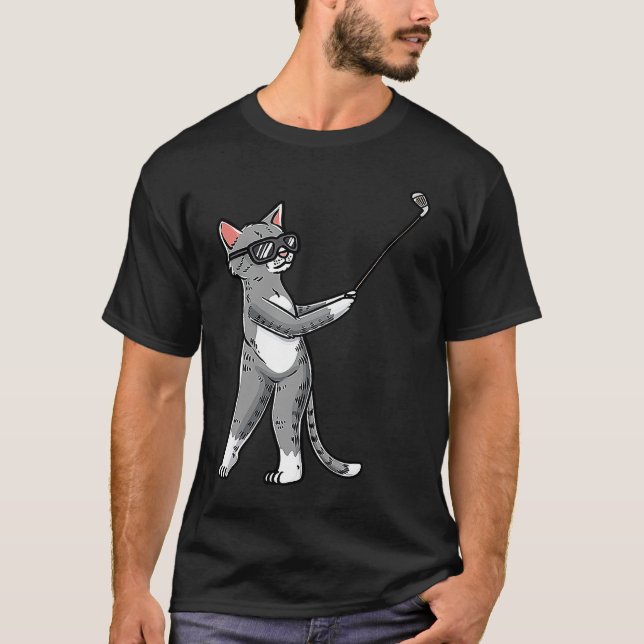 Camiseta Gato Com Taco de Golfe Jogador de Golfe (Frente)