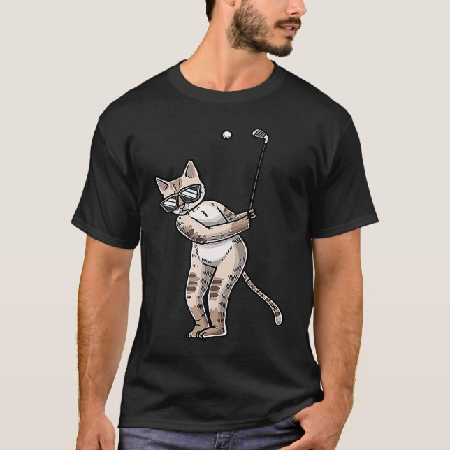 Camiseta Gato Com Taco de Golfe Jogando Golfe Golfista (Frente)