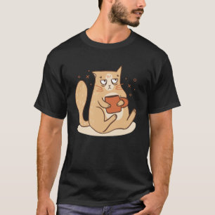 Camiseta Gato com Tea Mug Gráfico para Homens Mulheres Cria