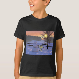 Camiseta Gato com um boneco de neve
