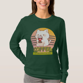 Camiseta gato com uma citação de café cardíaco