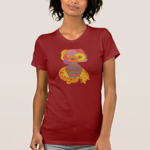 Camiseta Gato com vaso de Gerbera Daisies Folk Art