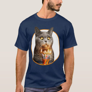 Camiseta Gato Com Vidro De Aniversário