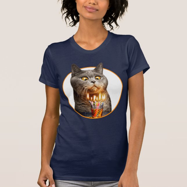 Camiseta Gato Com Vidro De Aniversário (Frente)