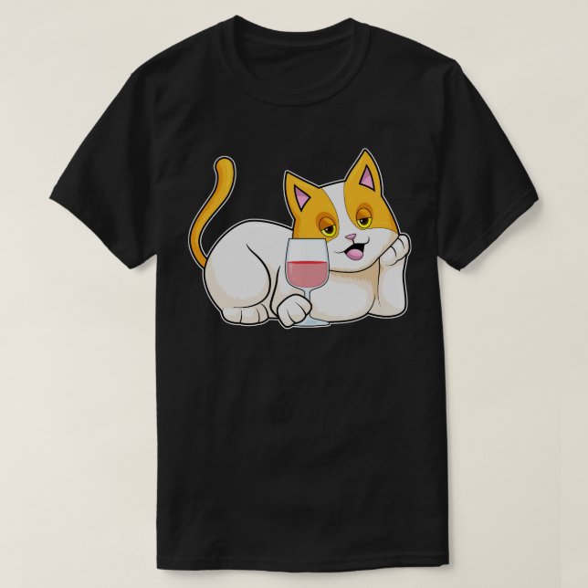 Camiseta Gato com Vidro de Vinho (Frente do Design)