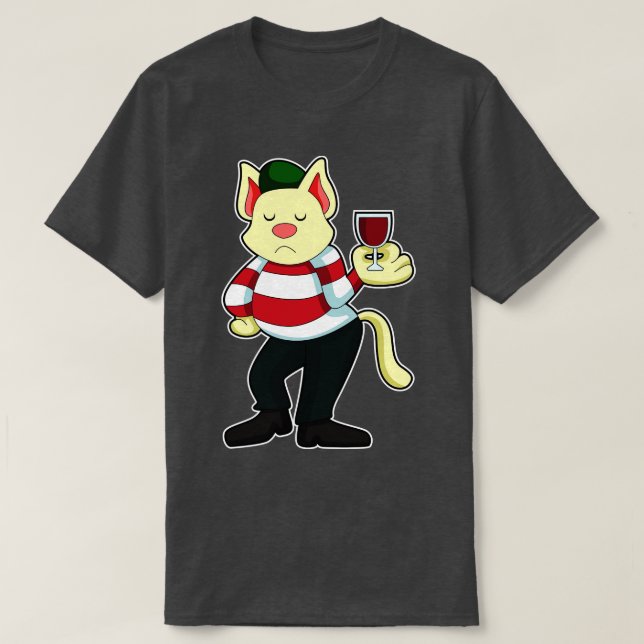 Camiseta Gato com Vidro de Vinho Vermelho 1 (Frente do Design)