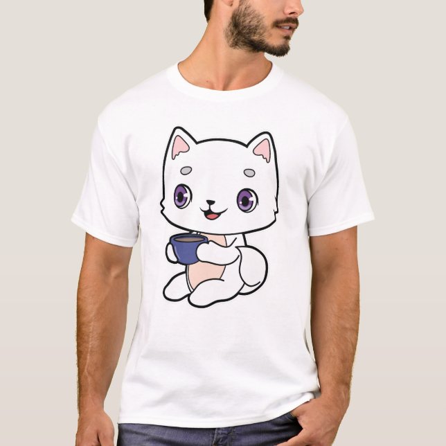 Camiseta Gato com Xícara de Café (Frente)