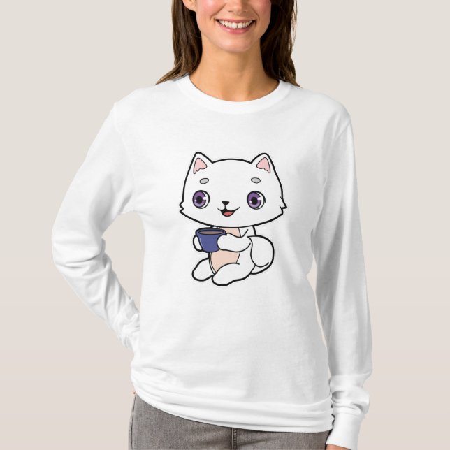 Camiseta Gato com Xícara de Café (Frente)