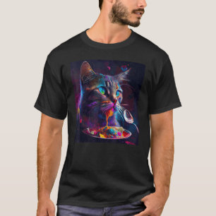 Camiseta Gato Come Colorido