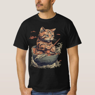 Camiseta gato come Ramen, onda de Kanawaga