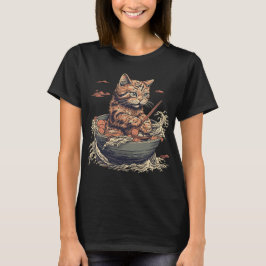 Camiseta gato come Ramen, onda de Kanawaga