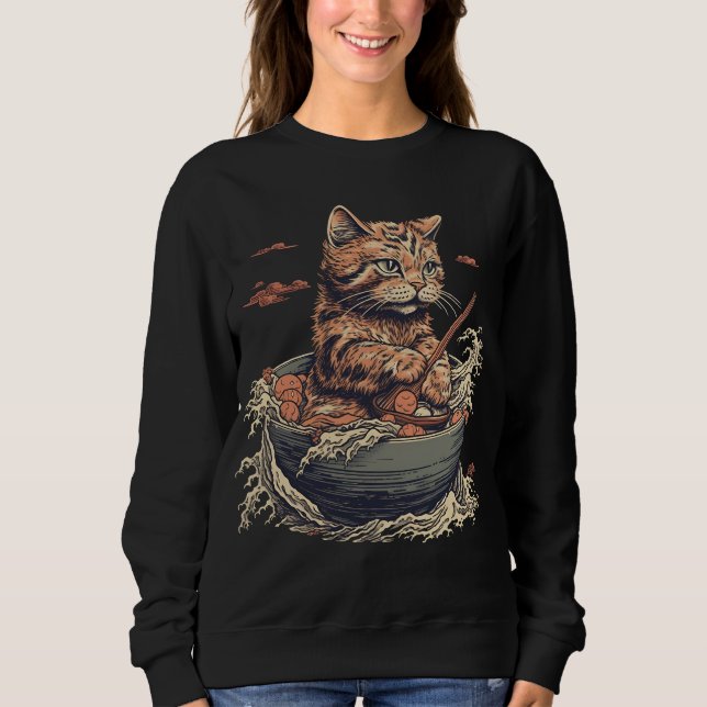 Camiseta gato come Ramen, onda de Kanawaga (Frente)