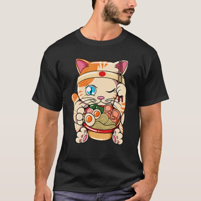 Camiseta Gato Comedor de Ramen Baka Japonês (Frente)