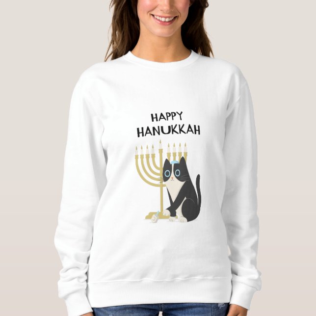 Camiseta gato comemorando hanukkah e brincando com um sonho (Frente)
