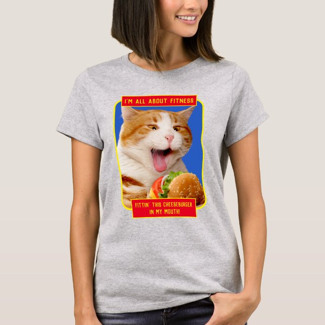Camiseta Gato Comendo Cheeseburger (Frente)
