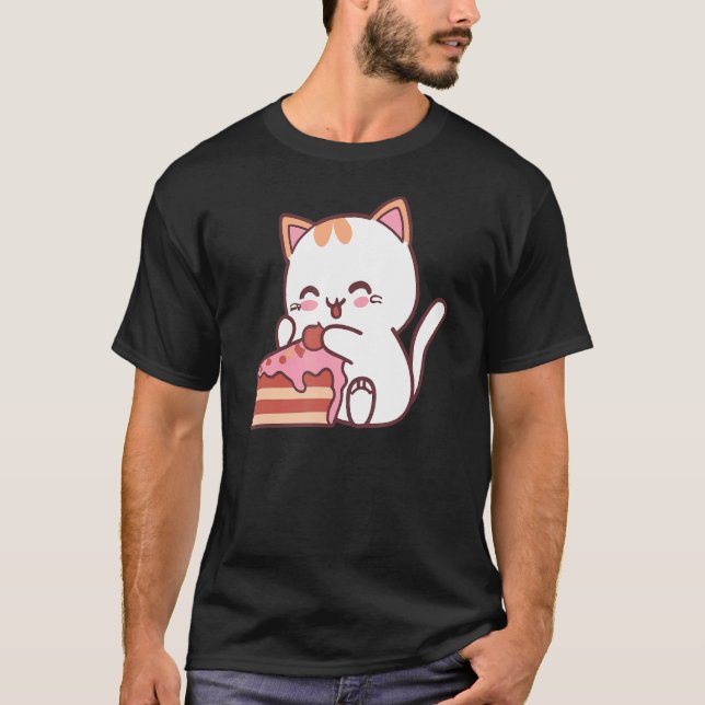 Camiseta Gato Comendo Delicioso Bolo De Doces (Frente)