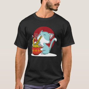 Camiseta Gato Comendo Kit de Tigela de Sopa de Macarrão Ram