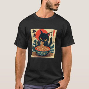 Camiseta Gato Comendo Macarrão Ramen Estilo Vintage Japonês