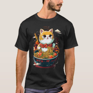 Camiseta Gato Comendo Macarrão Ramen Eu Só Amo Muito Ramen