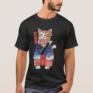 Camiseta Gato Comendo Peixe Arte Japonesa Ukiyo e Vintage