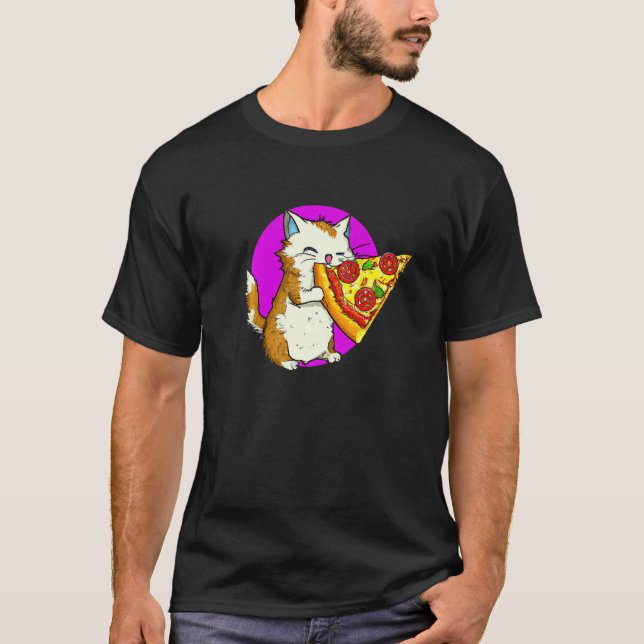 Camiseta Gato Comendo Pizza Gato E Pizza (Frente)