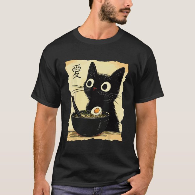 Camiseta Gato comendo ramen  (Frente)