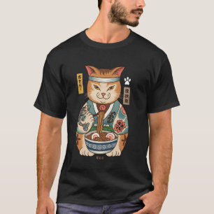 Camiseta Gato Comendo Ramen Arte Japonesa Vintage Ukiyo e