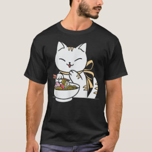 Camiseta Gato Comendo Ramen Bowl Kawaii Anime Japonês Cute