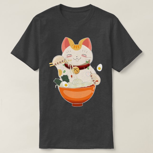 Camiseta Gato Comendo Ramen Em Boliche (Frente do Design)