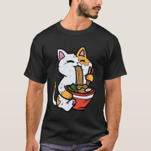 Camiseta Gato Comendo Ramen Fofo Comida Japonesa Mulheres M