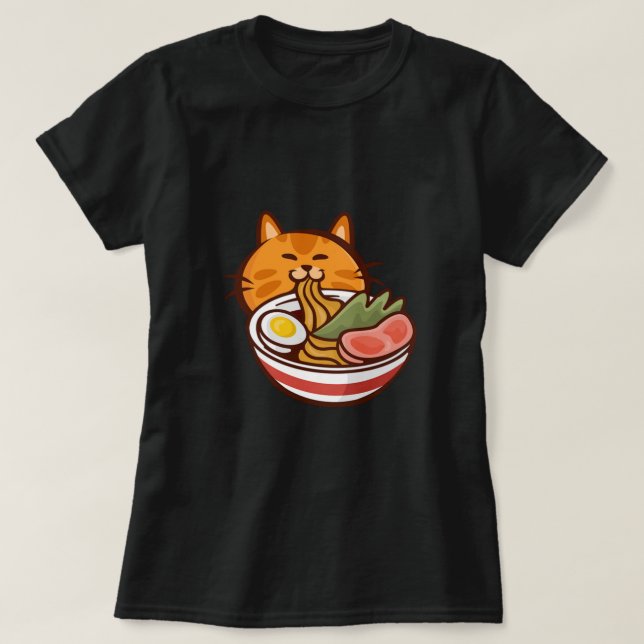 Camiseta Gato Comendo Ramen Japão Gatinho Gatinho Pet Anima (Frente do Design)