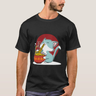 Camiseta Gato Comendo Ramen Japonês Noodles Soul Bowl Kawai
