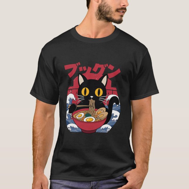 Camiseta Gato Comendo Ramen Japonês Ramen Cat (Frente)