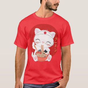 Camiseta Gato Comendo Ramen Kawaii Anime Retro Estilo Japon