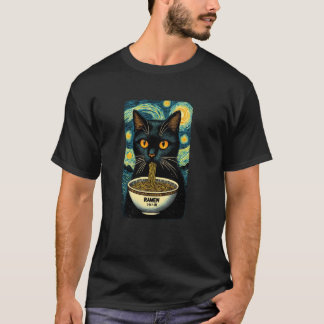 Camiseta Gato Comendo Ramen, Noite Estrelada Van Gogh, Aman