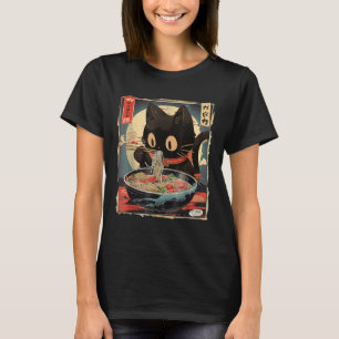 Camiseta Gato Comendo Ramen Noodle Engraçado Japonês Kawaii