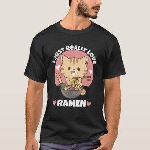 Camiseta Gato Comendo Ramen Noodle Mulheres Rapazes Meninas