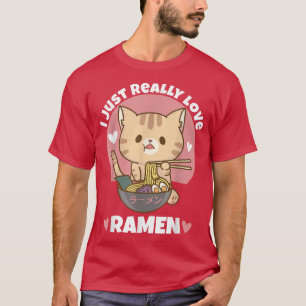 Camiseta Gato Comendo Ramen Noodle Para Mulheres Homens Ado