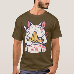 Camiseta Gato Comendo Ramen Noodles Cute Kawaii