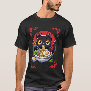 Camiseta Gato Comendo Ramen Noodles Estilo de Vintage Japon