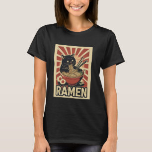 Camiseta Gato Comendo Ramen Noodles Estilo de Vintage Japon