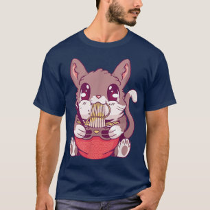 Camiseta Gato Comendo Ramen Noodles Kawaii 