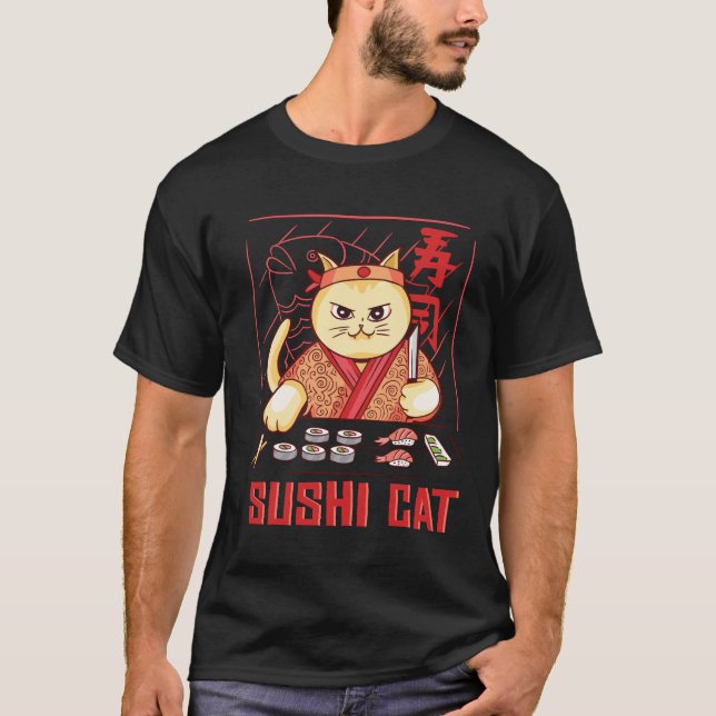 Camiseta gato comendo sushi (Frente)