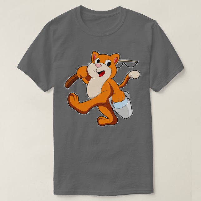 Camiseta Gato como Anca com Balde de água da vara de pesca (Frente do Design)