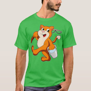 Camiseta Gato como Anca com Balde de água da vara de pesca