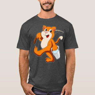 Camiseta Gato como Anca com Balde de água da vara de pesca