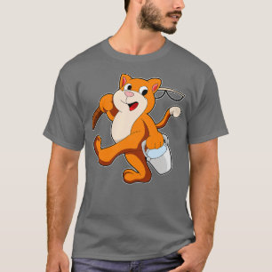 Camiseta Gato como Anca com Balde de água da vara de pesca