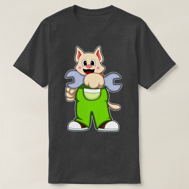 Camiseta Gato como artesão com chave inglesa (Frente do Design)