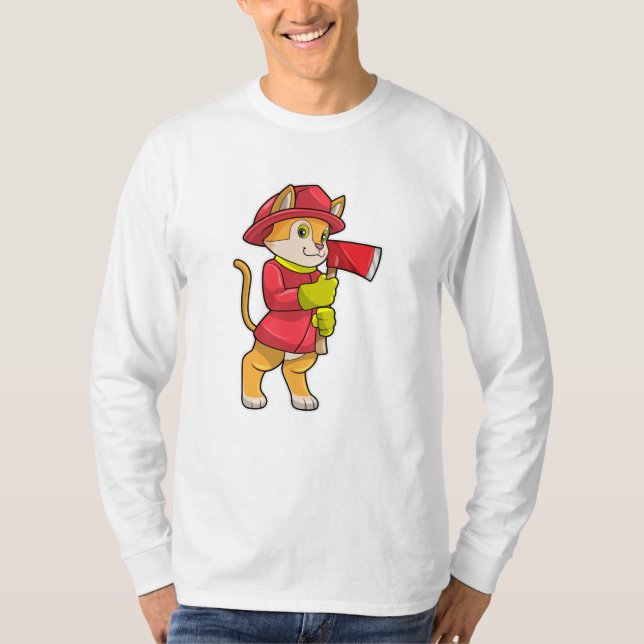 Camiseta Gato como Bombeiro com Ax (Frente)