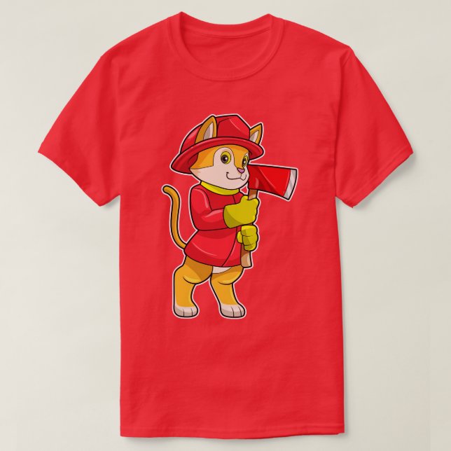 Camiseta Gato como Bombeiro com Ax (Frente do Design)